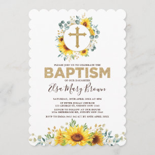 Pretty Watercolor Sunflowers Summer Garden Baptism Invitation