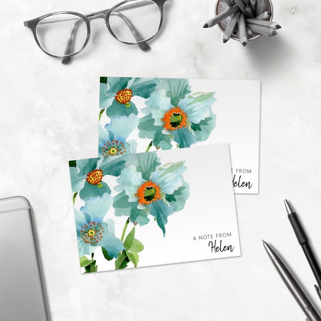 Pretty Watercolor Teal Poppies Personalised Thank You Card (Creator Uploaded)