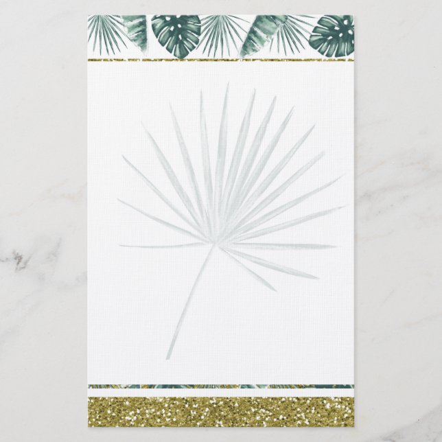 Pretty watercolor tropical leaves stationery (Front)