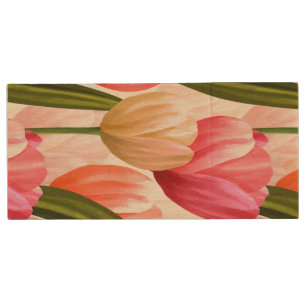 Pretty Watercolor Tulip Garden Flowers Floral Wood USB Flash Drive