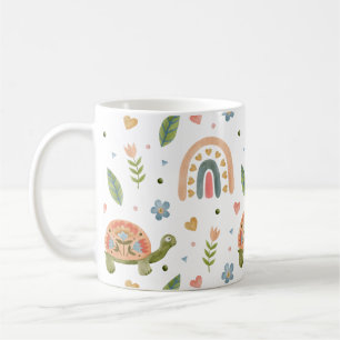 Pretty Watercolor Turtle and Rainbow Pattern Coffee Mug