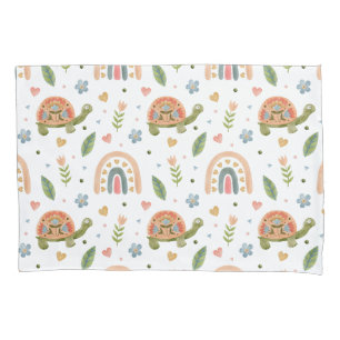 Pretty Watercolor Turtle and Rainbow Pattern Pillowcase