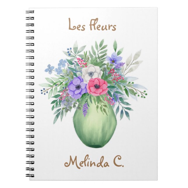 Pretty Watercolor Vase Of Summer Flowers Notebook (Front)