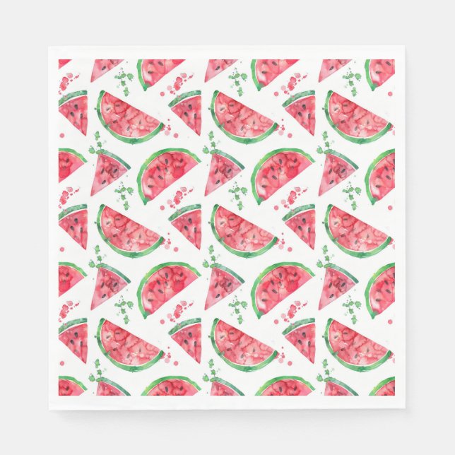 Pretty Watercolor Watermelon Napkin (Front)