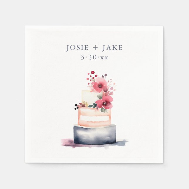 Pretty watercolor wedding cake napkin (Front)