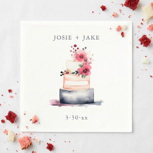 Pretty watercolor wedding cake simple napkin