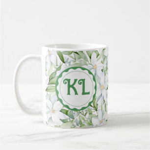 Pretty Watercolor White Flowers Personalised Coffee Mug