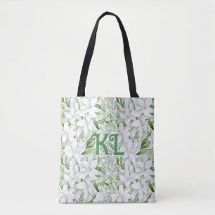 Pretty Watercolor White Flowers Personalised Tote Bag
