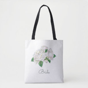 Pretty Watercolor White Roses Tote Bag