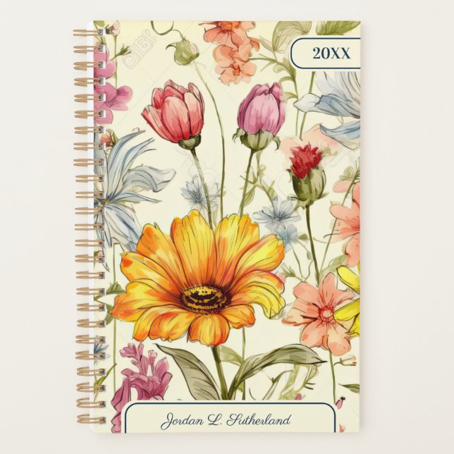 Pretty Watercolor Wildflower Personalised Logo Planner (Front)