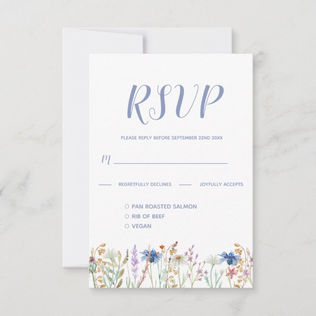 Pretty  Watercolor Wildflower Wedding RSVP  Card (Front)