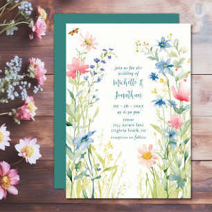 Pretty Watercolor Wildflowers Garden Wedding Invitation