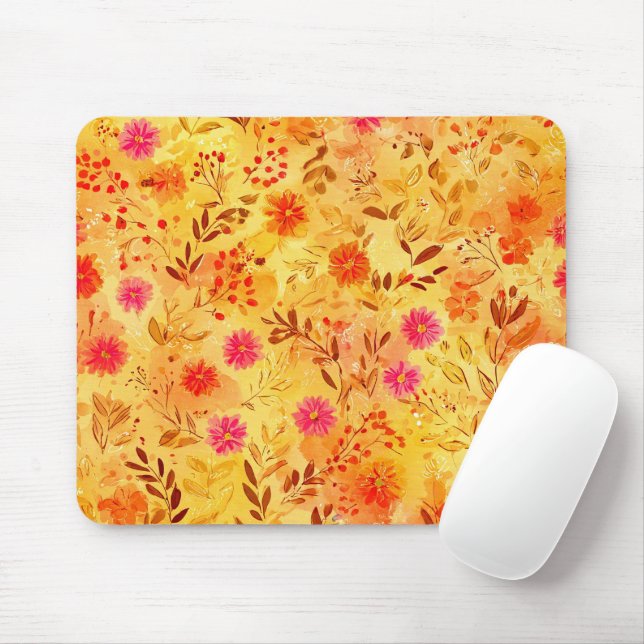 Pretty Watercolor Wildflowers Mouse Mat (With Mouse)