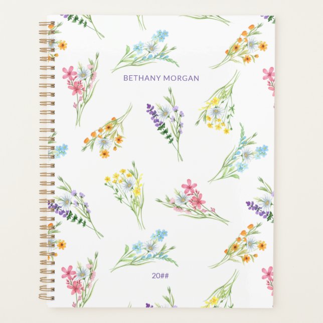 Pretty Watercolor Wildflowers Personalised Planner (Front)