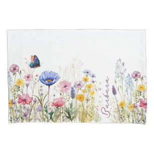  Pretty Watercolor Wildflowers Script Personalized Pillowcase