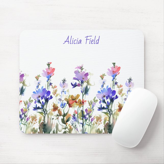 Pretty Watercolor Wildflowers | your name Mouse Mat (With Mouse)