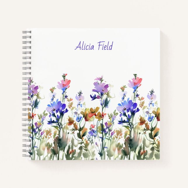 Pretty Watercolor Wildflowers | your name Notebook (Front)