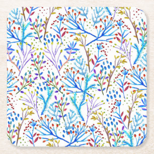 Pretty watercolor winter foliage pattern design square paper coaster