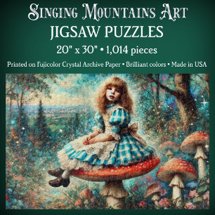 Pretty Watercolor Wonderland Alice On Mushroom Jigsaw Puzzle