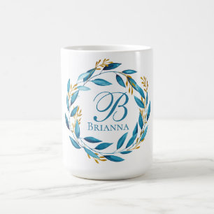 Pretty Watercolor Wreath - Monogram Coffee Mug