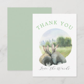 Pretty Watercolored Pair of Rabbits Thank You Card
