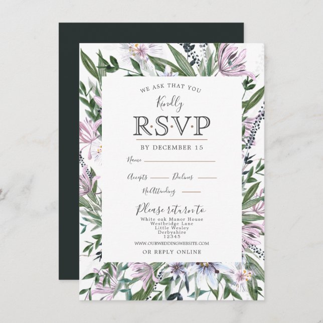 Pretty watercolour floral border invitation (Front/Back)