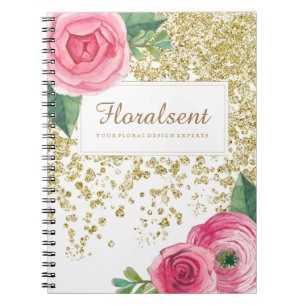 Pretty Watercolour Roses and Glitter Notebook