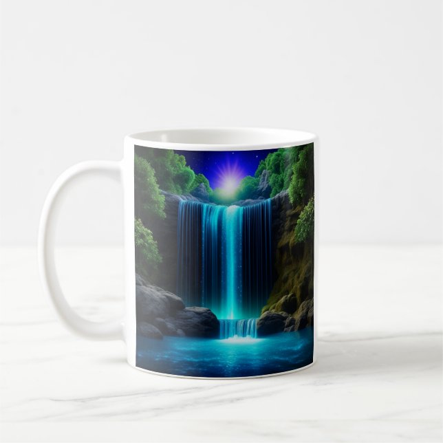 Pretty Waterfall at Night Mystical Personalised Coffee Mug (Left)