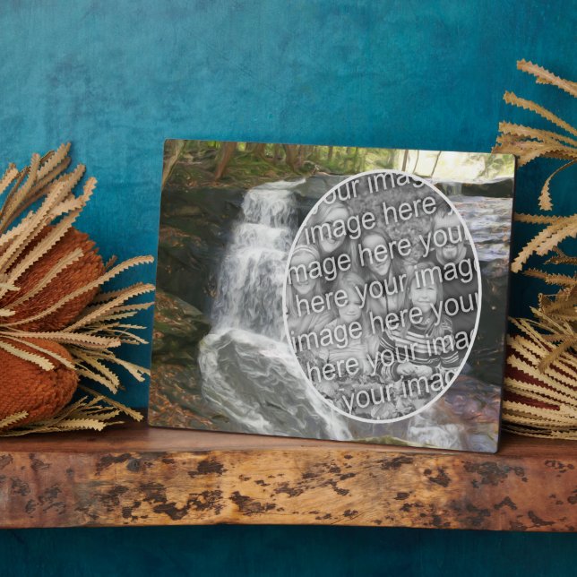 Pretty Waterfall Oil Painting Add Your Own Photo Plaque (Side)