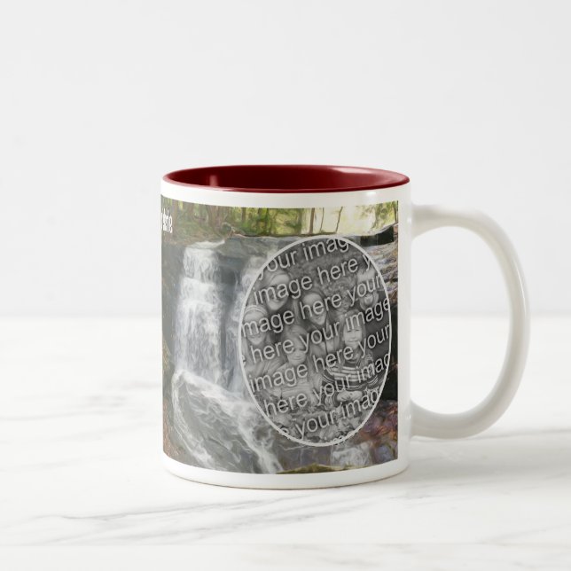 Pretty Waterfall Oil Painting Add Your Photo Two-Tone Coffee Mug (Right)