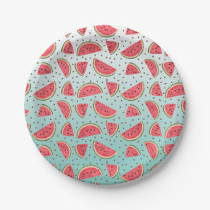 Pretty watermelon slices and seeds pattern paper plate