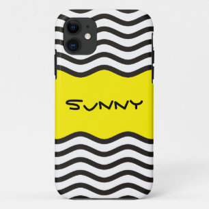 Pretty Waves black white + your backgr. & text iPhone 11 Case