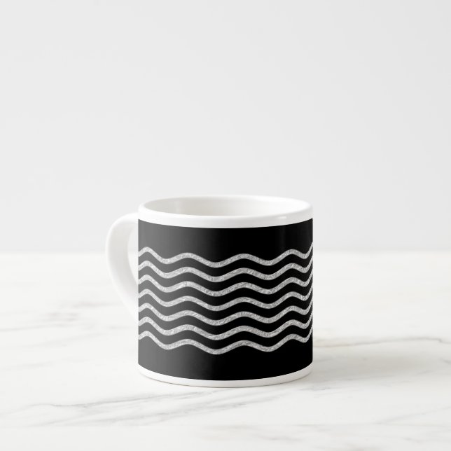 Pretty Waves silver + your backgr., text & ideas Espresso Cup (Front Left)