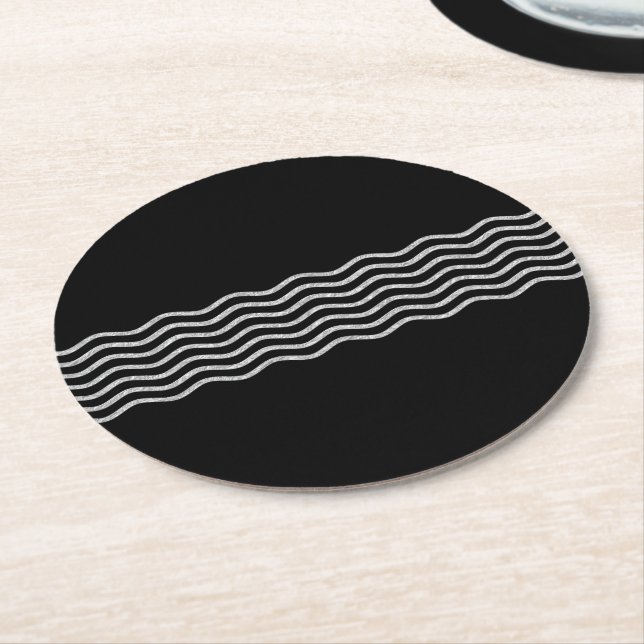 Pretty Waves silver + your backgr., text & ideas Round Paper Coaster (Angled)
