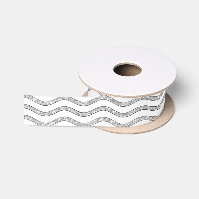 Pretty Waves silver + your backgr., text & ideas Satin Ribbon (Spool)