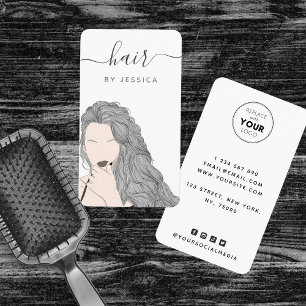 Pretty Wavy Grey Hairstyle Girl Illustration Logo Business Card