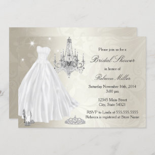 Pretty Wedding Dress Bridal Shower Cream White Invitation