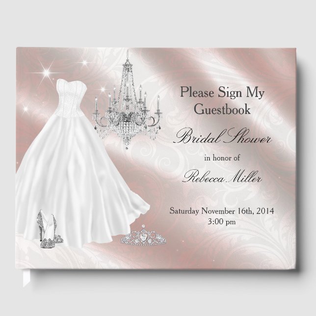 Pretty Wedding Dress Bridal Shower Guest Book (Front)