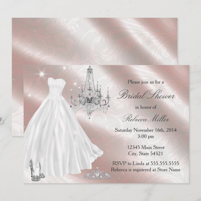 Pretty Wedding Dress Bridal Shower Invite (Front/Back)