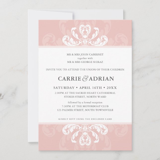 PRETTY WEDDING INVITE formal luxury blush pink 5x7 (Front)