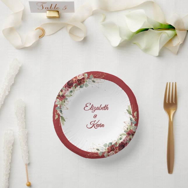 Pretty Wedding Red Rose Paper Plate (Wedding)