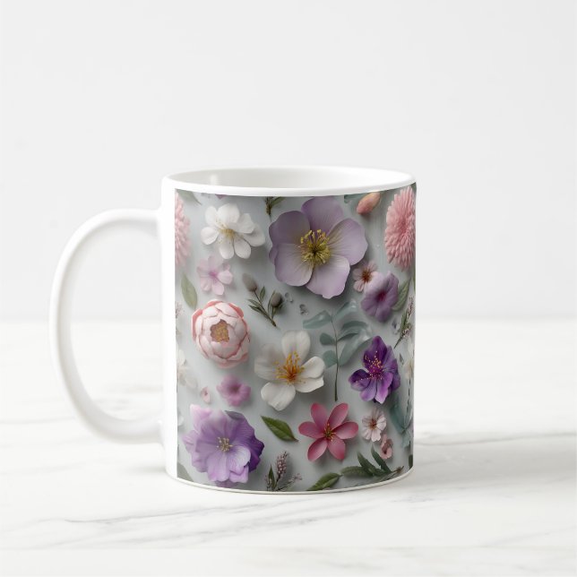 Pretty Whimsical 3D Wildflower In Pink And Purple Coffee Mug (Left)