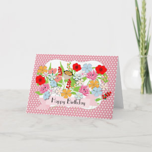Pretty Whimsical Blooming Garden Flowers Picture Card