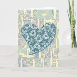 Pretty Whimsical Blue Heart Abstract Art Valentine Card