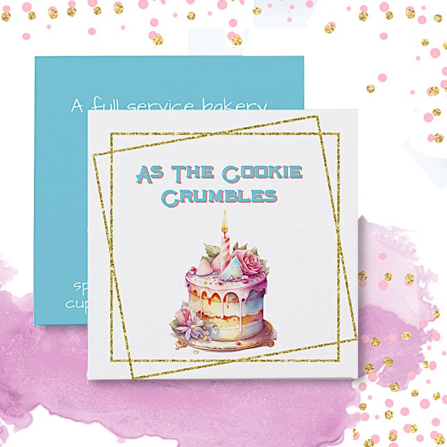Pretty Whimsical Cake Bakery Square Business Card (Creator Uploaded)