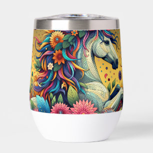 Pretty Whimsical Colourful Flowers and White Horse