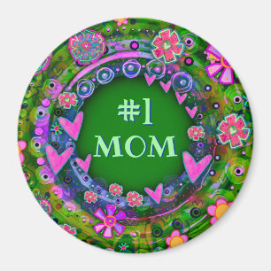 Pretty Whimsical Floral Fun #1 Mum Green Pink Magnet