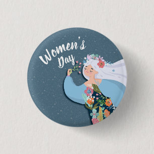 Pretty Whimsical Flower Lady Women's Day 3 Cm Round Badge