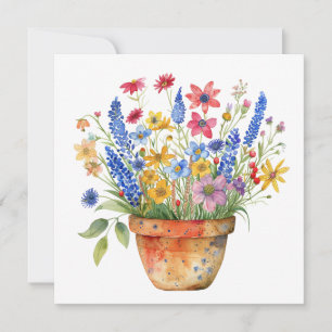 Pretty Whimsical Flowers in Pot Thinking of You  Card