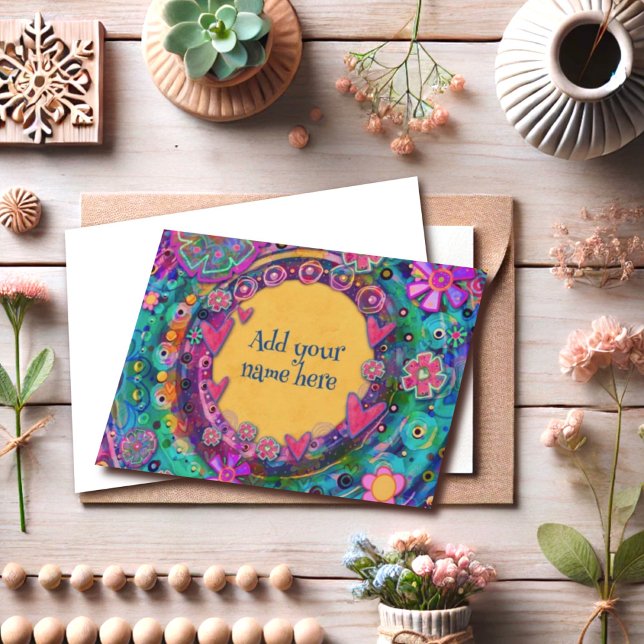 Pretty Whimsical Fun Pink Yellow Floral Customised Card (Creator Uploaded)